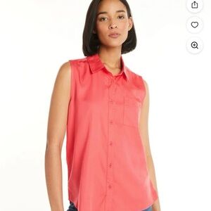 Time and Tru Coral Sleeveless Button-Down Top – Women’s XL (16–18)